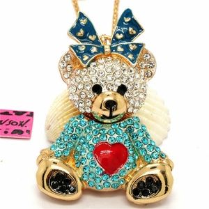 Betsey Johnson Jewelry - Blue Rhinestone Bow Lady Heart Necklace Betsey Johnson Jewelry - Blue Rhinestone Bow Lady Heart Necklace